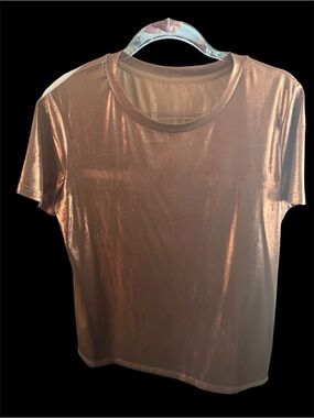 Shimmer Short-Sleeve Crewneck Top in copper color